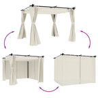 Cenador con cortinas acero color crema 3x3 m