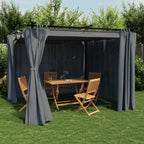Cenador con cortinas acero color crema 3x3 m
