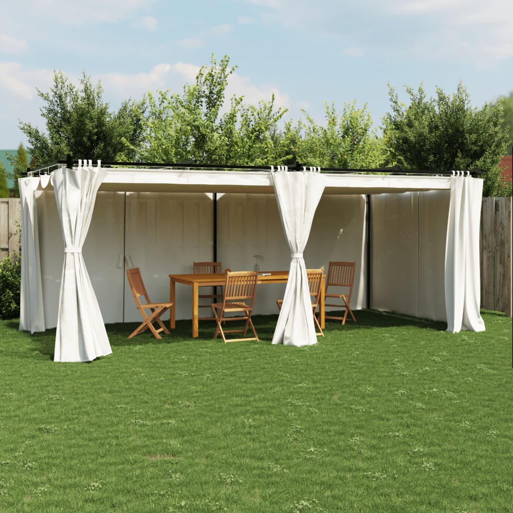 Cenador con cortinas acero color crema 3x3 m