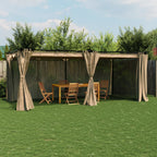 Cenador con cortinas acero color crema 3x3 m