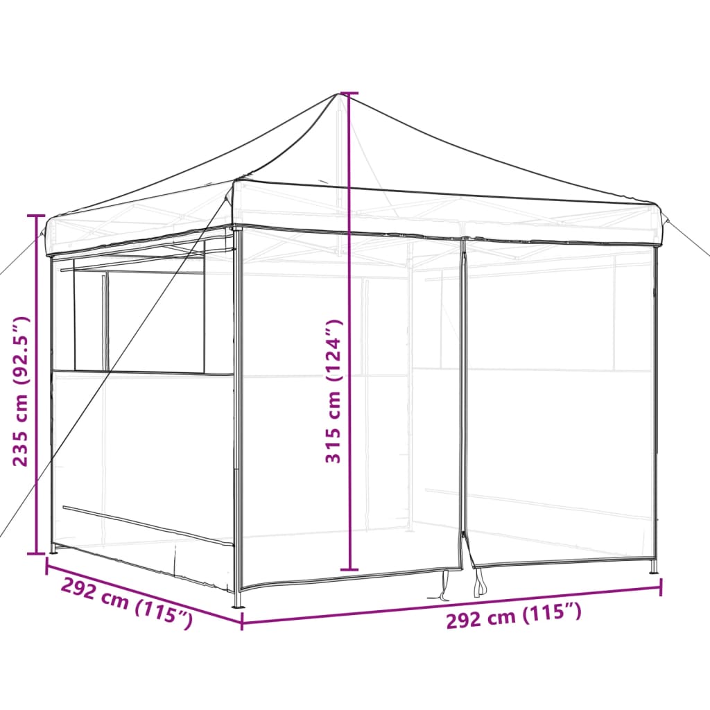Tienda de fiesta plegable Pop-Up 4 paredes laterales burdeos