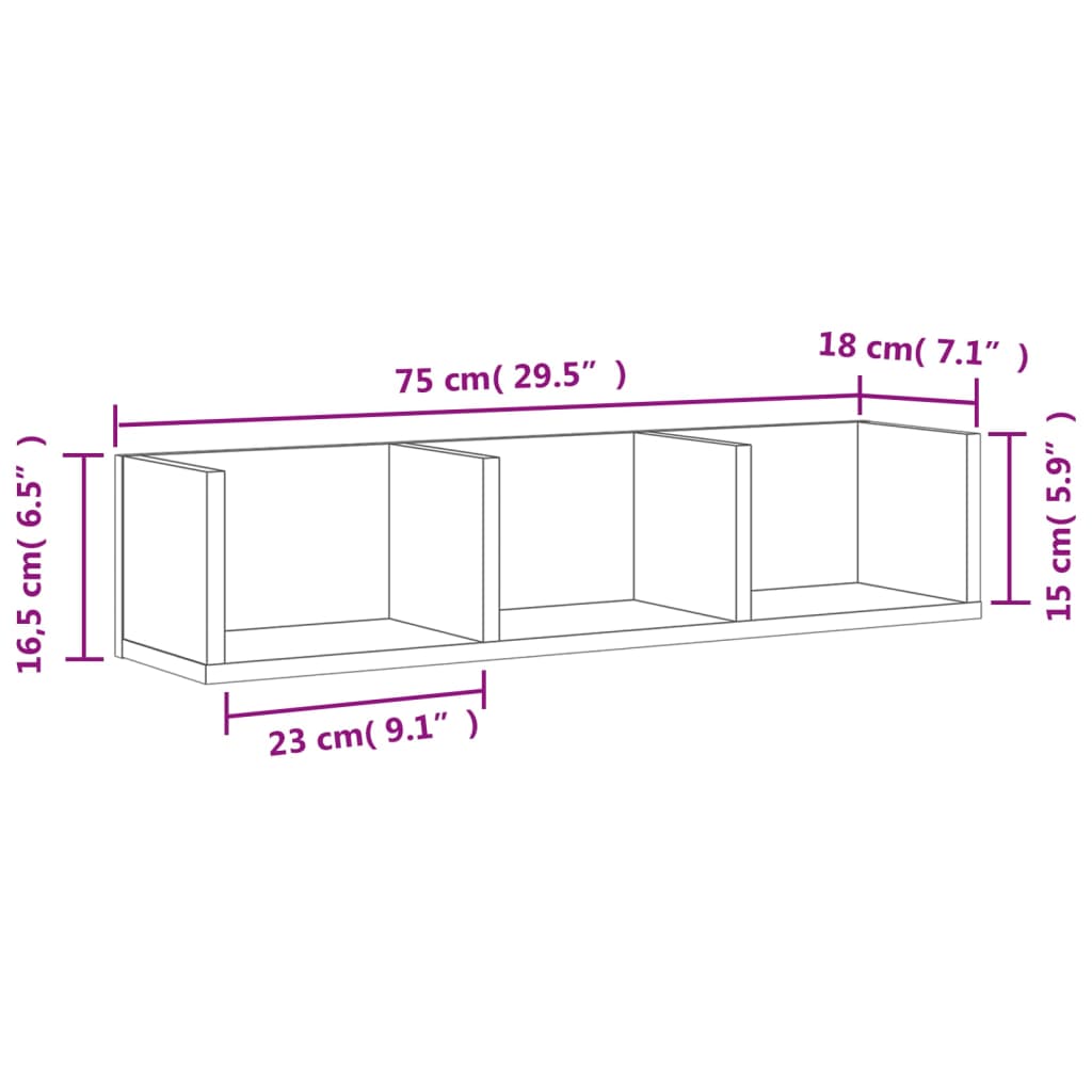 Mueble de pared madera ingeniería gris Sonoma 75x18x16,5 cm