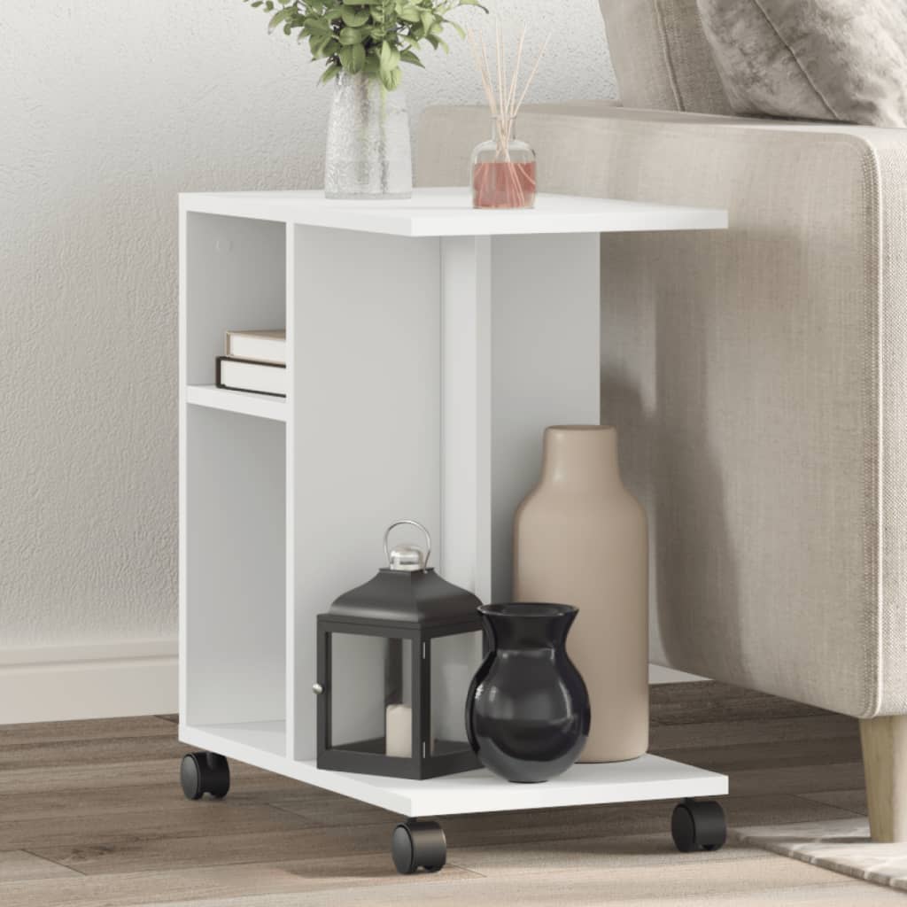 End table with wheels black engineered wood 50x30x55 cm