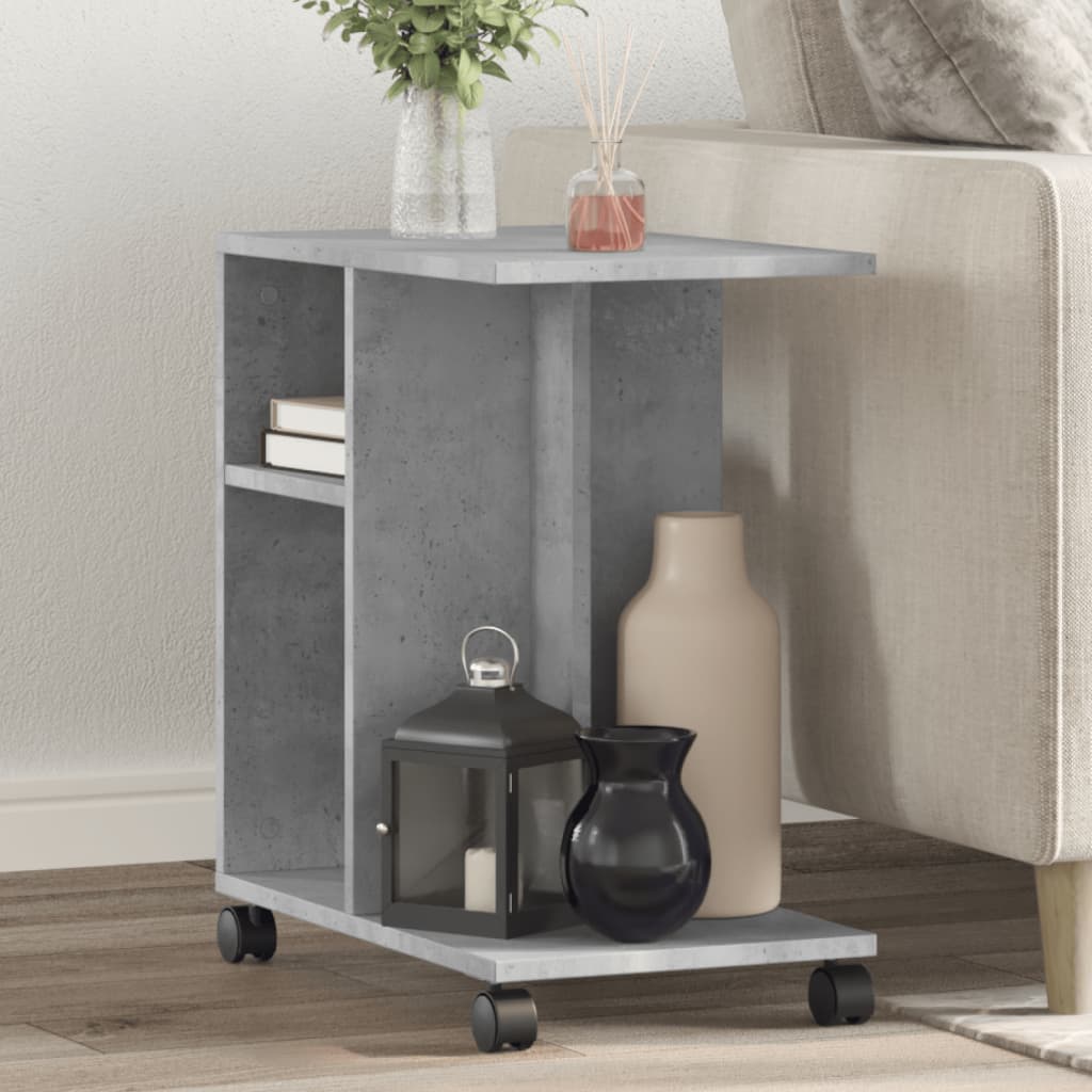 Rolling side table engineered wood white 70x35x60 cm
