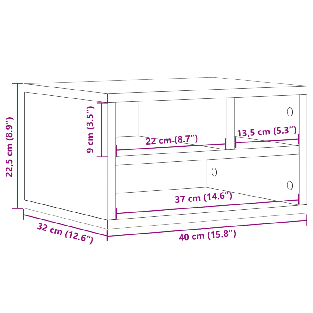 Soporte de impresora madera ingeniería blanco 40x32x22,5 cm