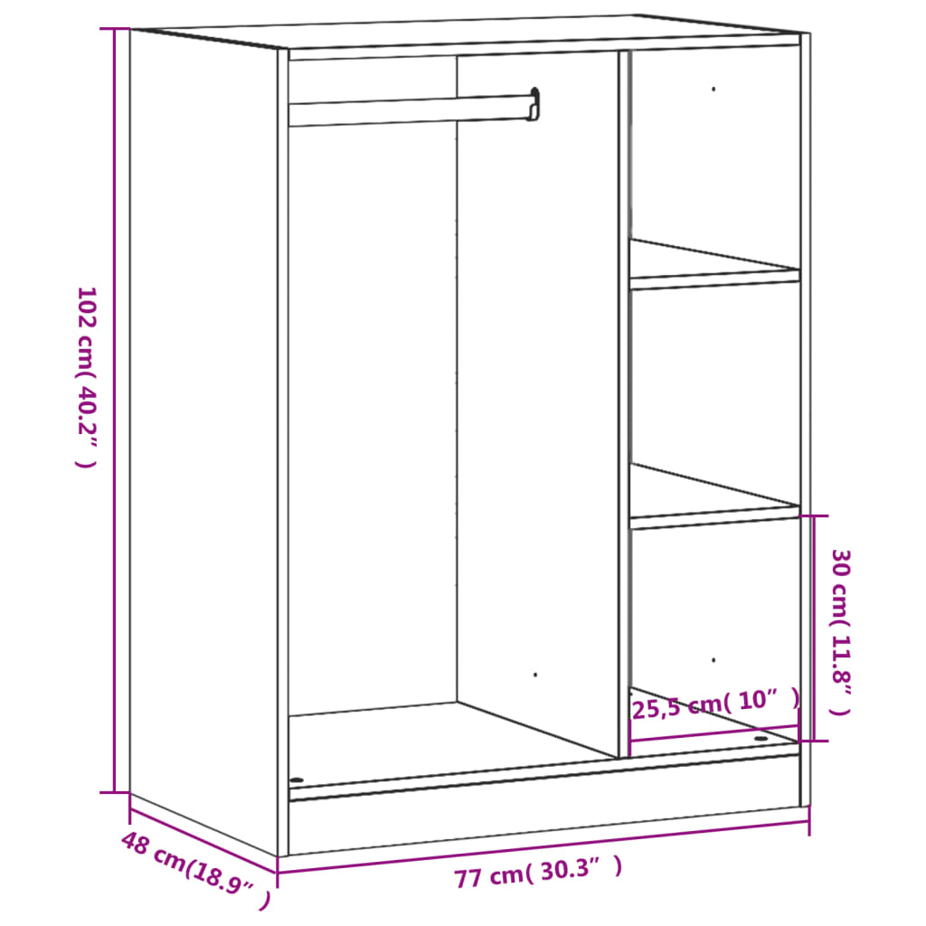 Armario de madera de ingeniería gris Sonoma 77x48x102 cm