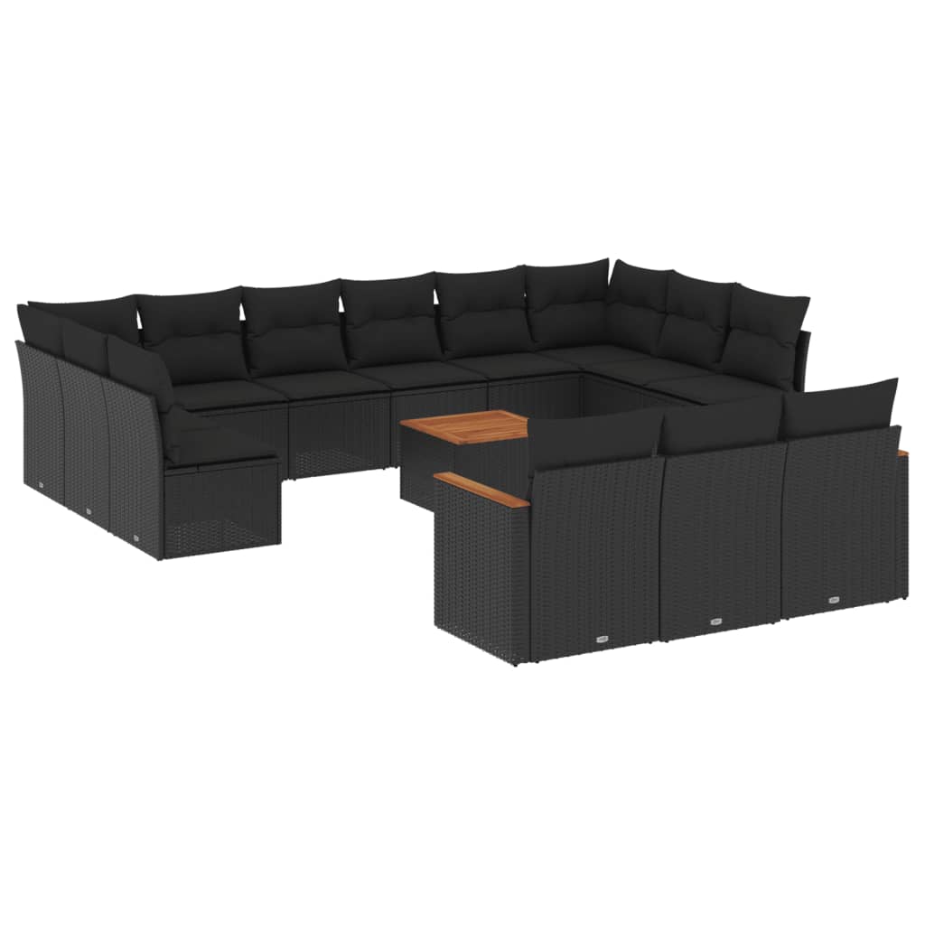 Set sofás de jardín 14 pzas con cojines ratán sintético negro