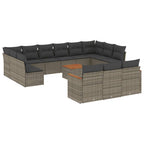 Set de sofás de jardín 14 pzas con cojines ratán sintético gris