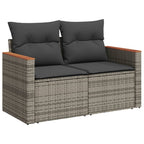 Set de sofás de jardín 14 pzas con cojines ratán sintético gris