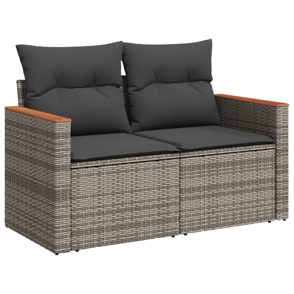 Set de sofás de jardín 14 pzas con cojines ratán sintético gris