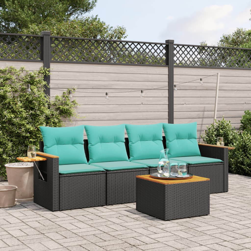 Set de sofás de jardín 4 pzas y cojines ratán sintético marrón