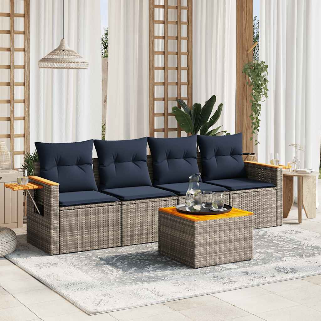 Set de sofás de jardín 4 pzas y cojines ratán sintético marrón
