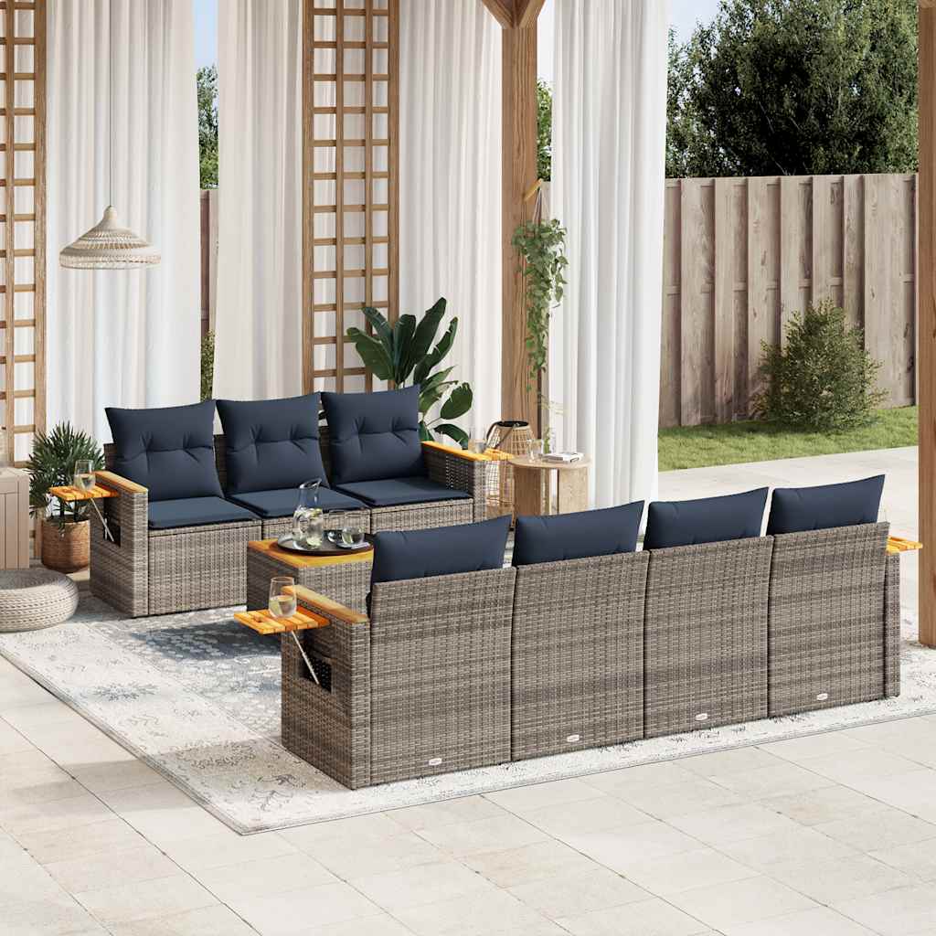 Set de sofás de jardín 8 piezas y cojines ratán sintético negro