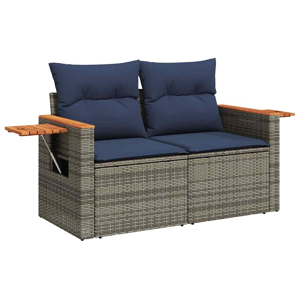 Set de sofás de jardín 9 pzas con cojines ratán sintético gris