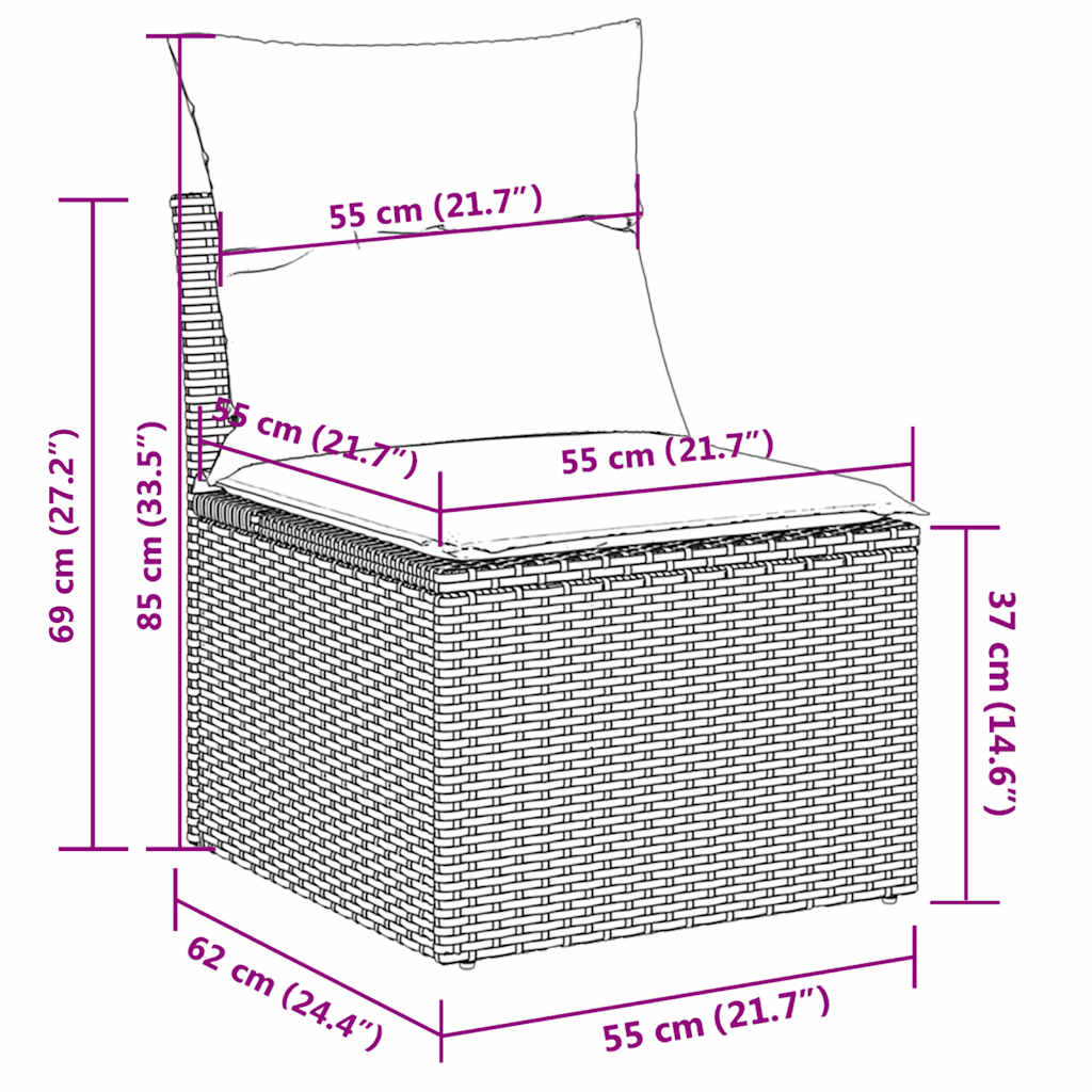 Set de sofás de jardín 9 pzas con cojines ratán sintético gris