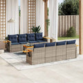 Set de sofás de jardín 9 pzas con cojines ratán sintético gris