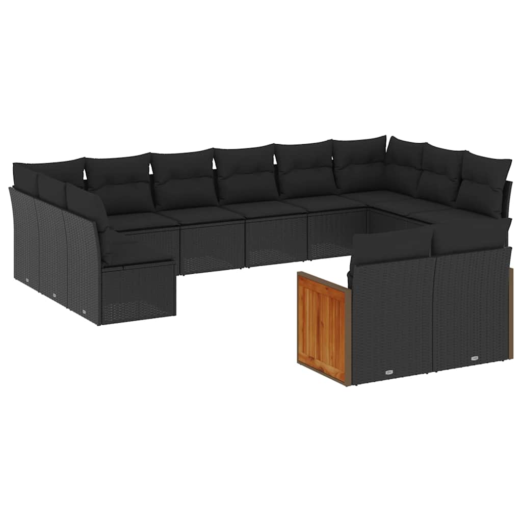 Set de sofás de jardín y cojines 12 pzas ratán sintético negro