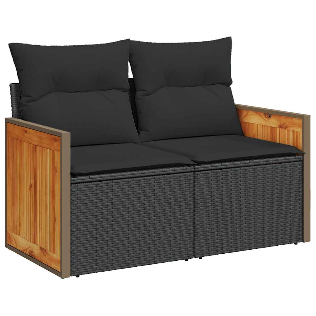 Set de sofás de jardín y cojines 12 pzas ratán sintético negro