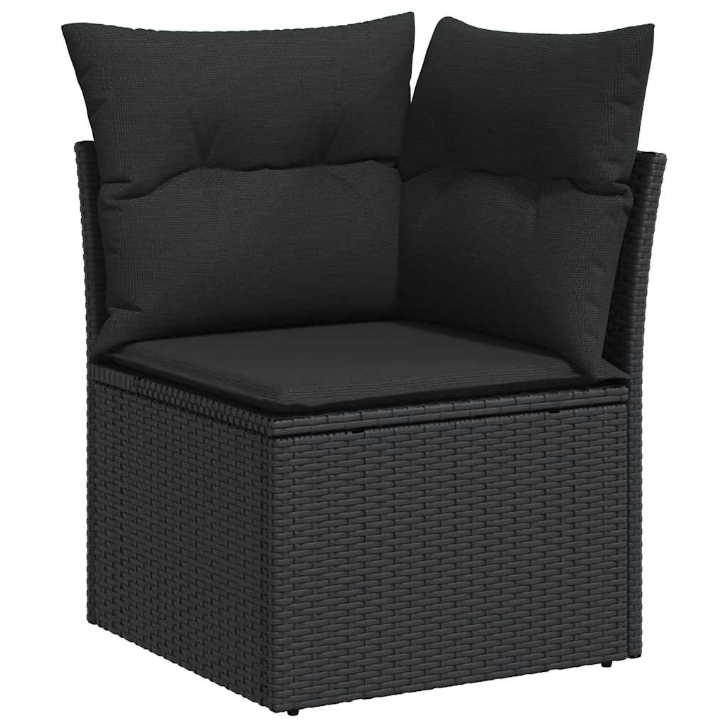 Set de sofás de jardín y cojines 12 pzas ratán sintético negro
