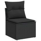 Set de sofás de jardín y cojines 12 pzas ratán sintético negro