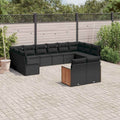 Set de sofás de jardín y cojines 12 pzas ratán sintético negro