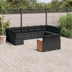 Set de sofás de jardín y cojines 12 pzas ratán sintético negro