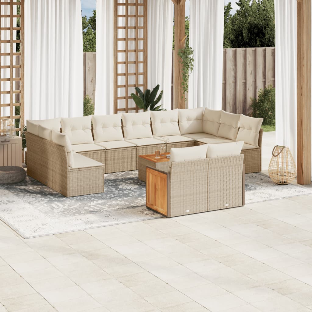 Set de sofás de jardín y cojines 12 pzas ratán sintético negro