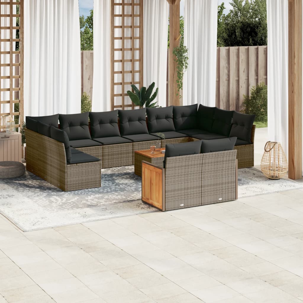 Set de sofás de jardín y cojines 12 pzas ratán sintético negro