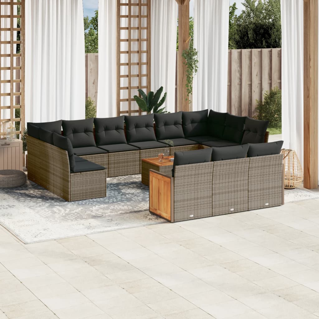 Set de sofás de jardín y cojines 13 pzas ratán sintético negro