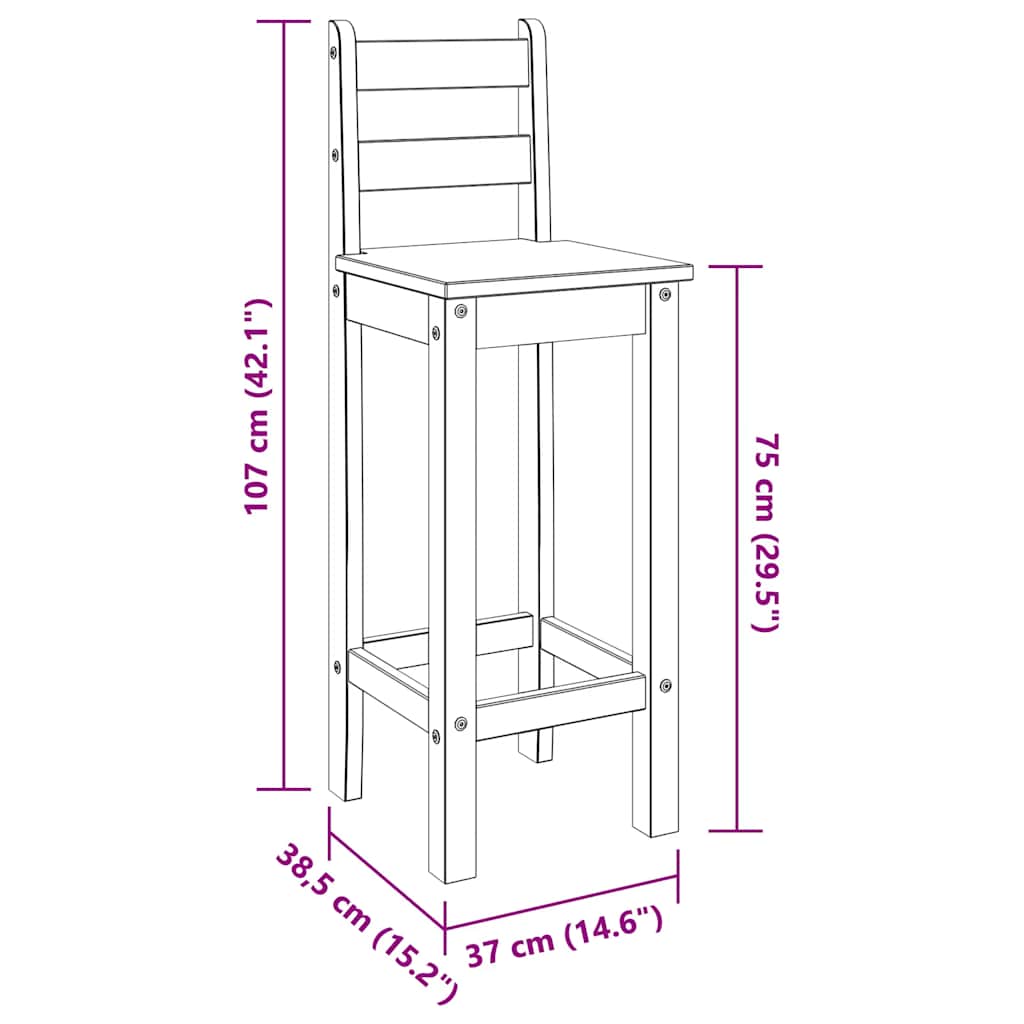 Taburetes altos 2 uds madera maciza de pino