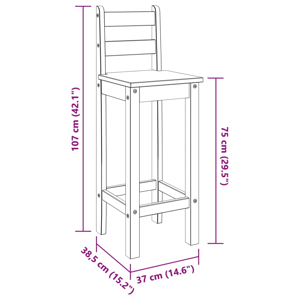 Taburetes altos 2 uds madera maciza de pino gris