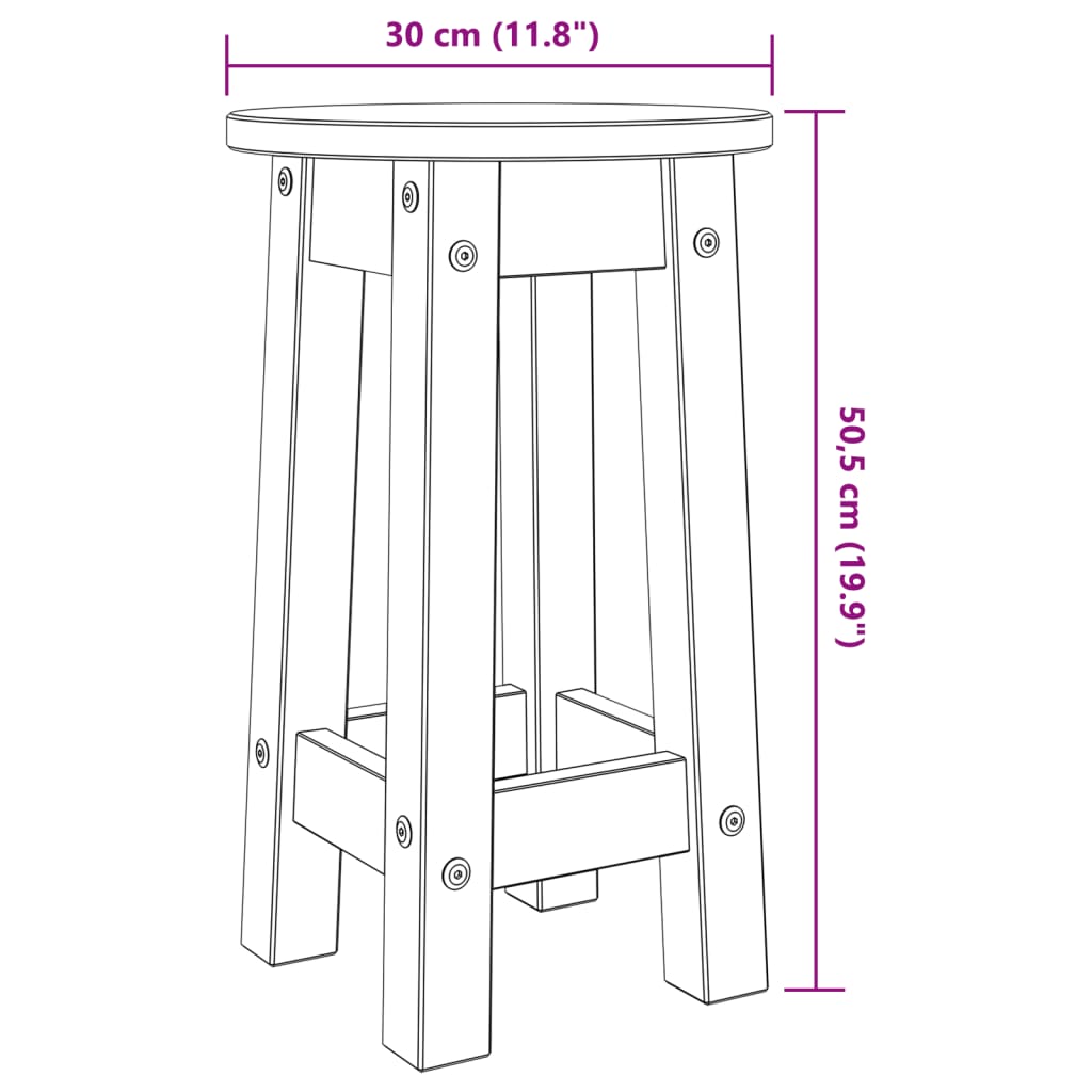 Taburetes altos de cocina 2 uds madera maciza de pino