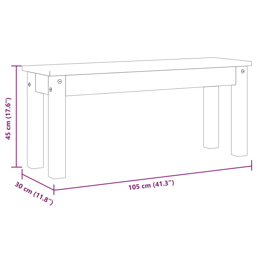 Banco de comedor PANAMA madera maciza de pino 105x30x45 cm