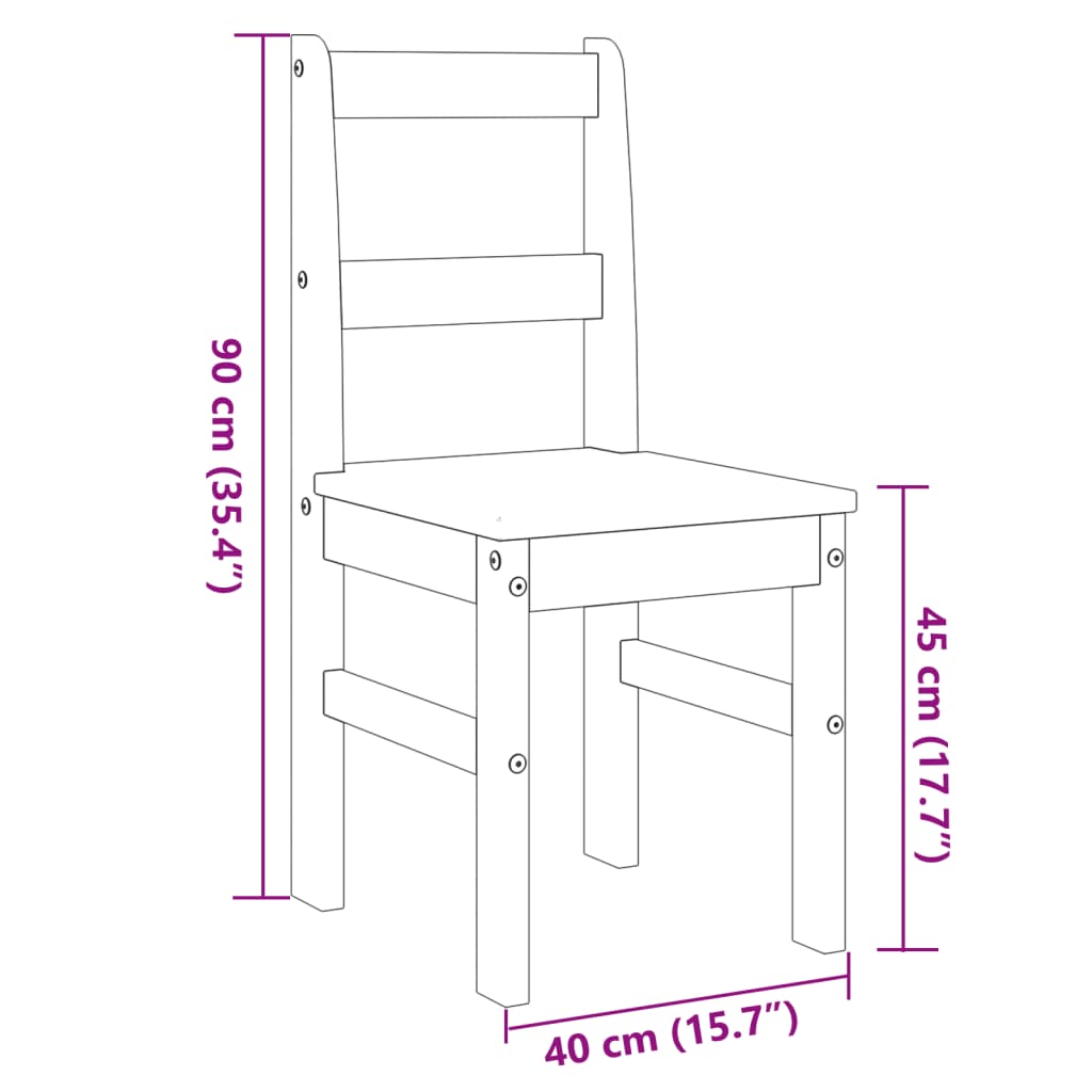 Sillas de comedor PANAMA 2 uds madera pino blanco 40x46x90 cm