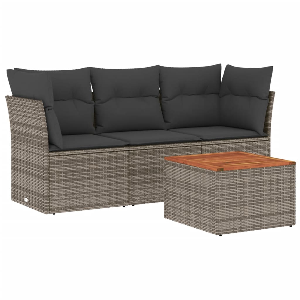 Set de sofás de jardín 4 pzas y cojines ratán sintético gris