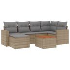 Set sofás de jardín 7 piezas y cojines ratán sintético beige