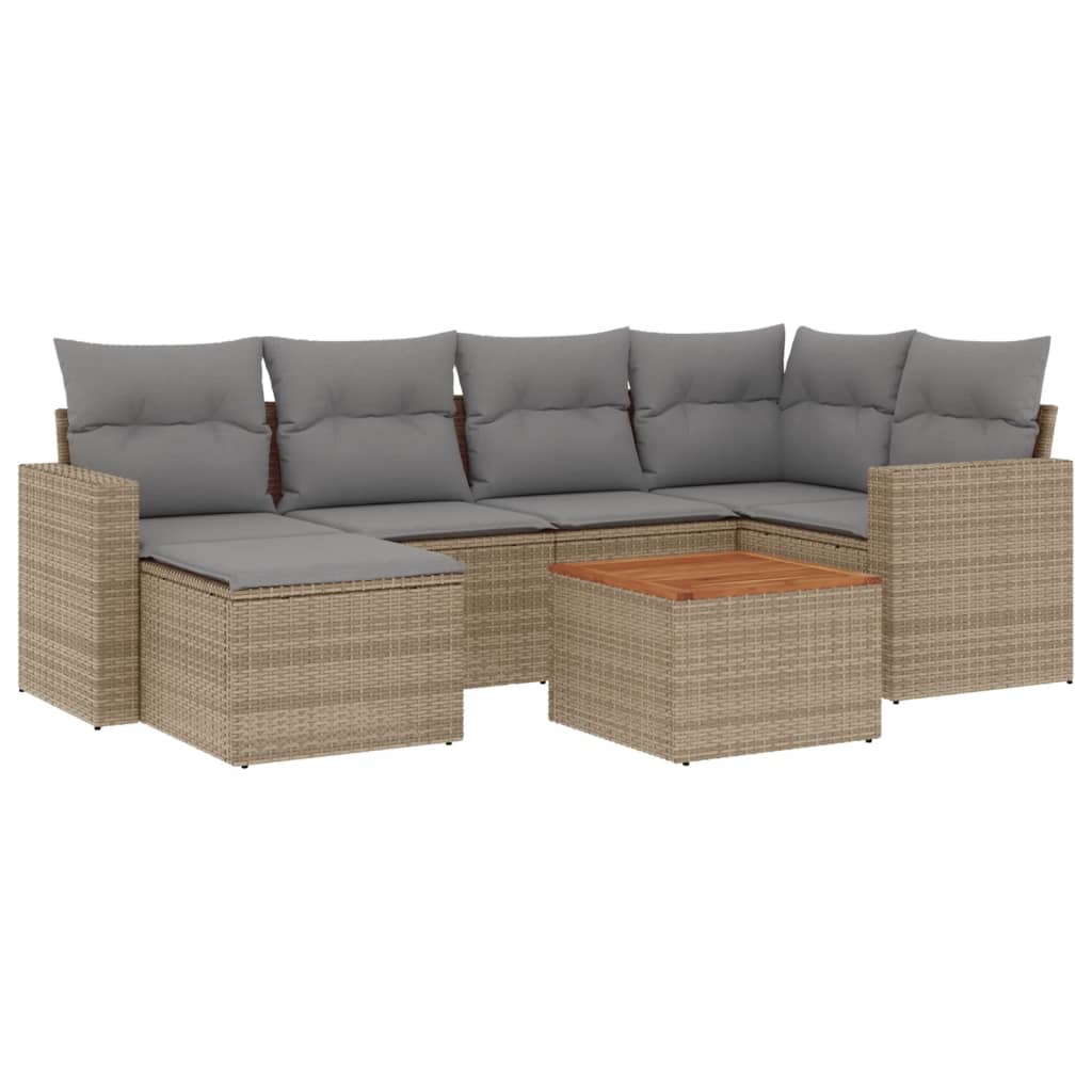 Set sofás de jardín 7 piezas y cojines ratán sintético beige