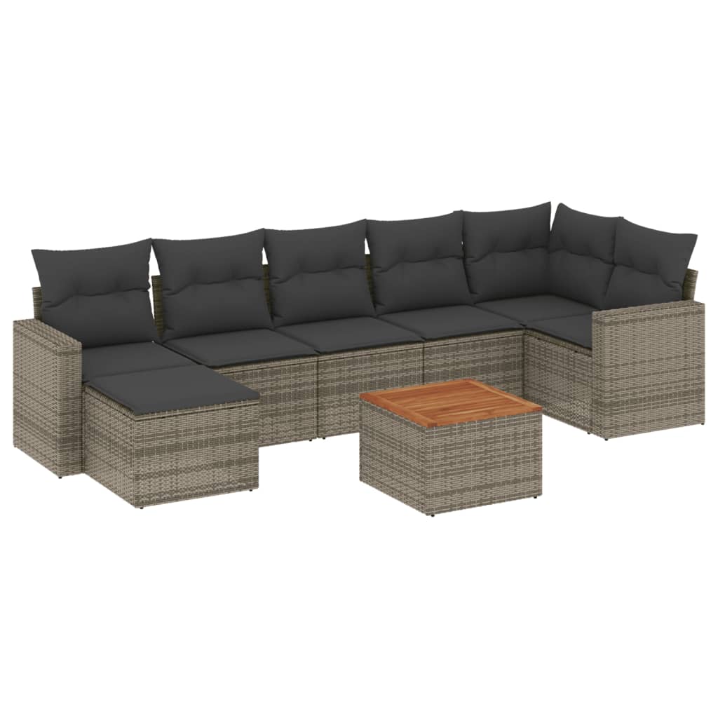 Set de sofás de jardín 8 pzas y cojines ratán sintético gris