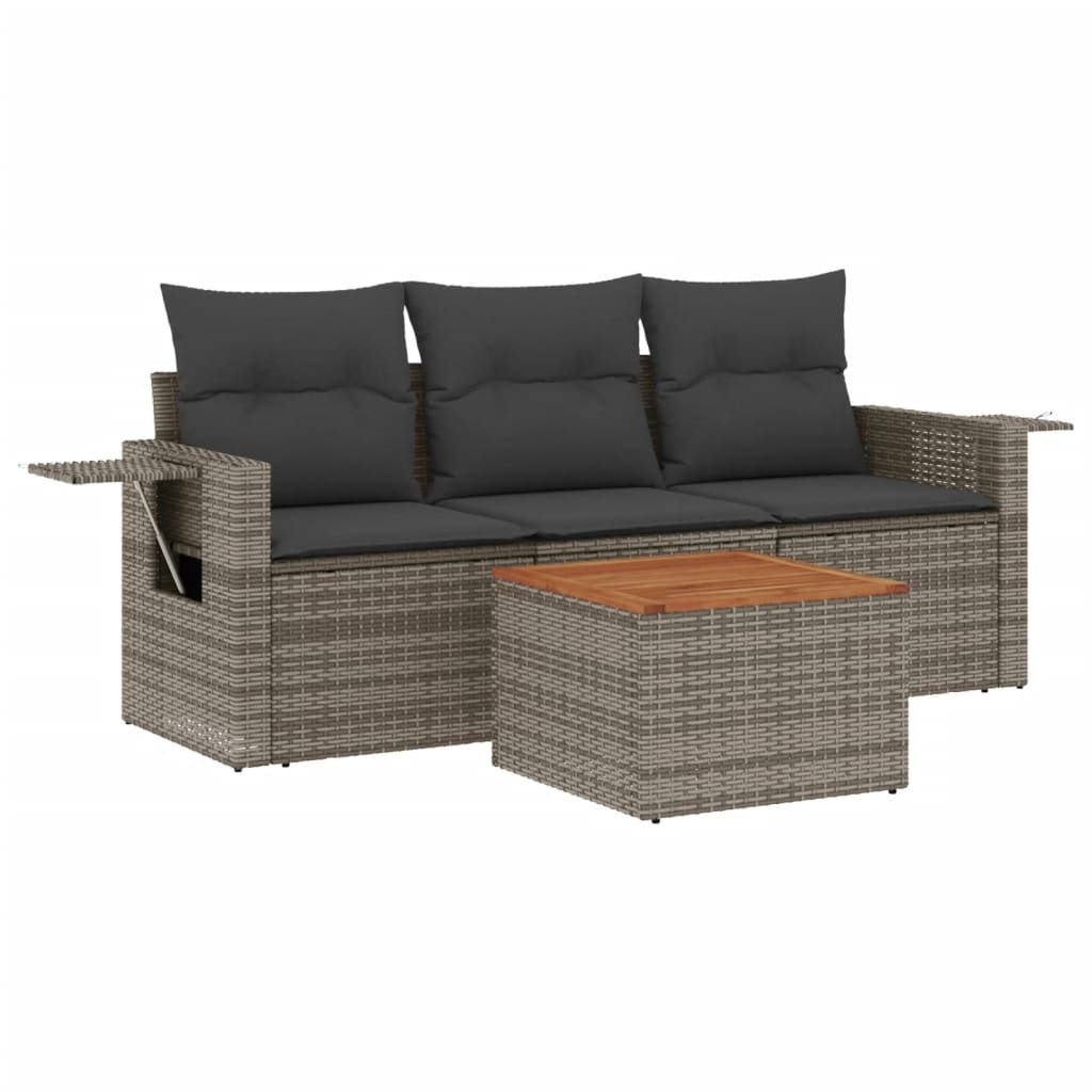 Set de sofás de jardín 4 pzas y cojines ratán sintético gris