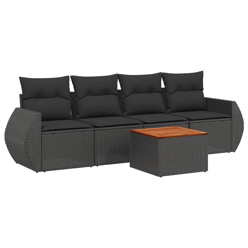 Set de muebles de jardín 5 pzas y cojines ratán sintético negro