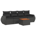 Set de muebles de jardín 5 pzas y cojines ratán sintético negro