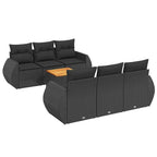 Set de comedor de jardín 7 pzas y cojines ratán sintético negro