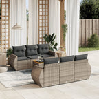 Set de sofás de jardín 7 piezas con cojines ratán PE gris