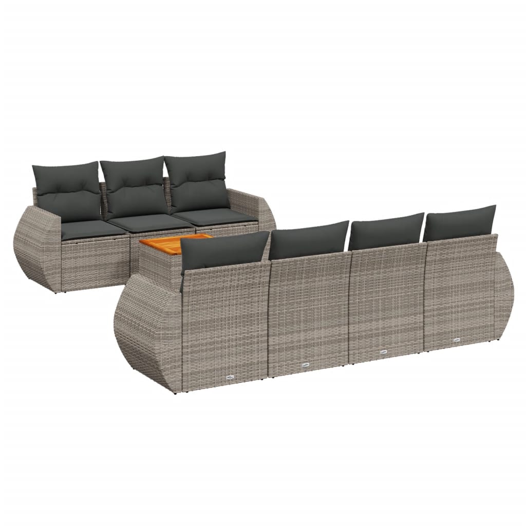 Set de sofás de jardín 8 pzas y cojines ratán sintético gris