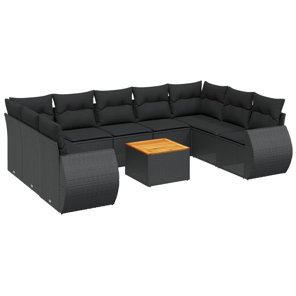 Set de sofás de jardín 10 pzas cojines ratán sintético negro