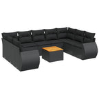 Set de sofás de jardín 10 pzas cojines ratán sintético negro