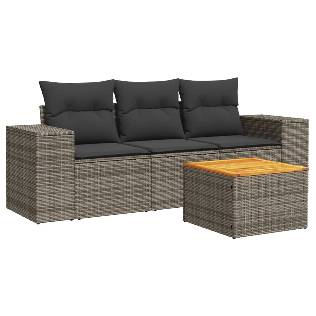 Set de sofás de jardín 4 pzas y cojines ratán sintético gris