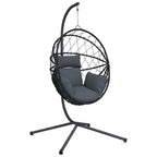 Silla colgante huevo con soporte ratán y acero antracita