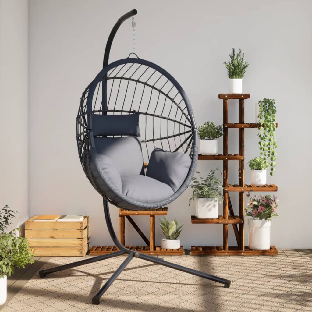Silla colgante huevo con soporte ratán y acero antracita
