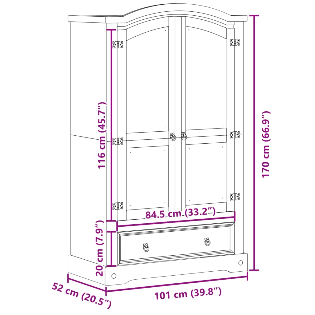 Armario "Corona" 101x52x170 cm Madera maciza de pino